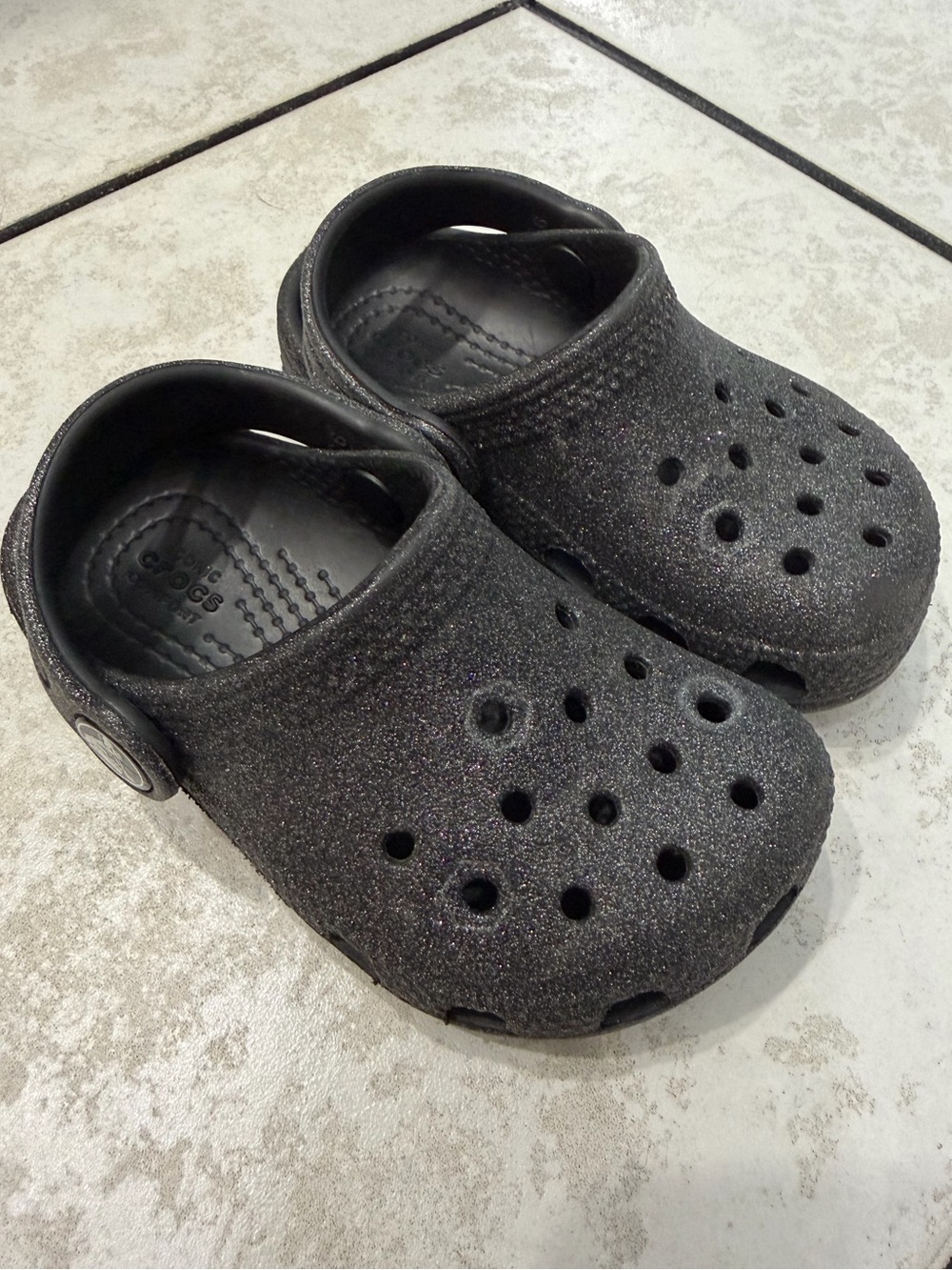 CROCS Kids' Black Glitter Clogs - size 6